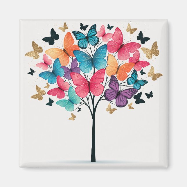 Aimant Papillon de la nature fantaisiste Arbre de vie (Devant)