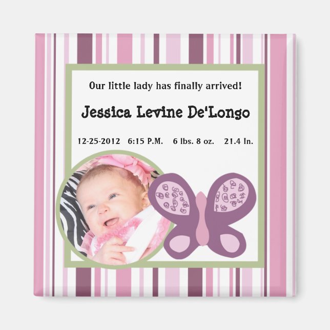 Aimant Papillon de prune de sucre 2"x2" Faire-part (Devant)