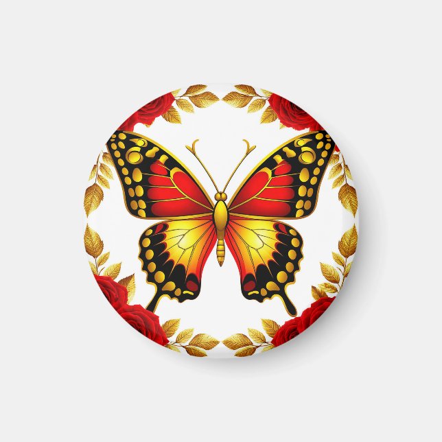 Aimant Papillon doré élégant Rose Luxe Dessin floral (Devant)