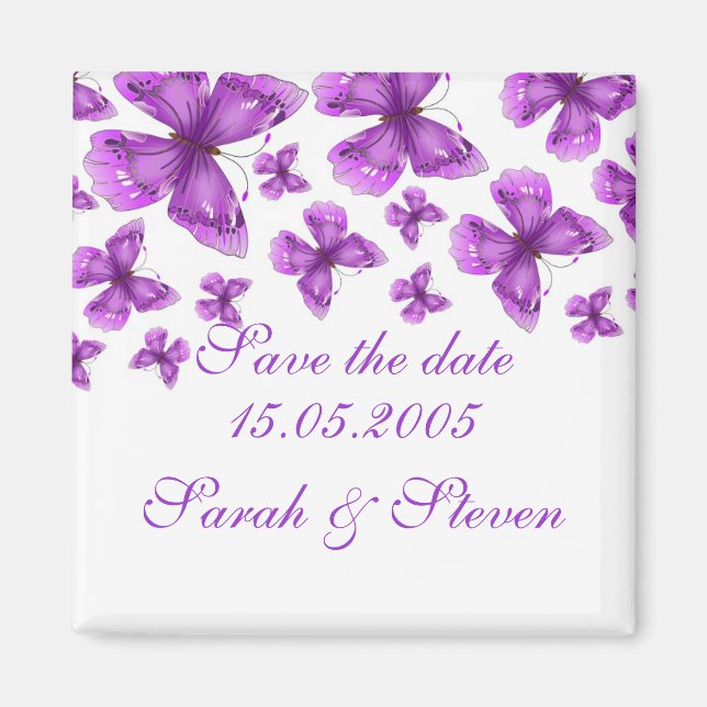 Aimant Papillon élégant violet luxueux Enregistrer la dat (Devant)