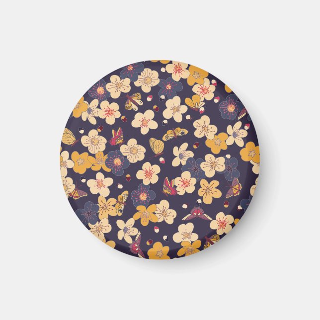 Aimant Papillon en fleurs de cerisier asiatique (Devant)
