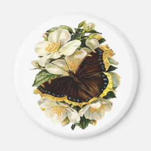 AIMANT PAPILLON ET FLEURS BLANCHES