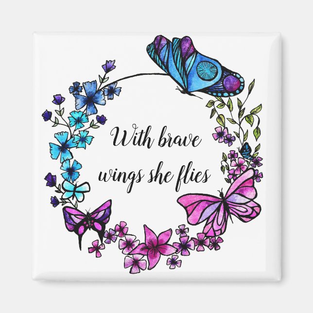 Aimant Papillon et fleurs Wreath (Devant)