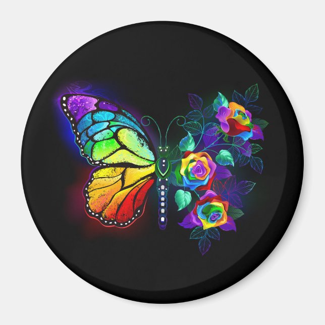 Aimant Papillon fleur arc-en-ciel (Devant)