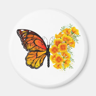 Aimant Papillon Fleur avec Pavot de Californie Jaune