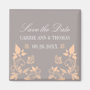 Aimant Papillon floral Enregistrer la date aimant, corail