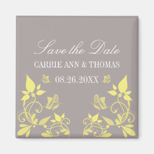 Aimant Papillon floral Enregistrer l'aimant de date, jaun