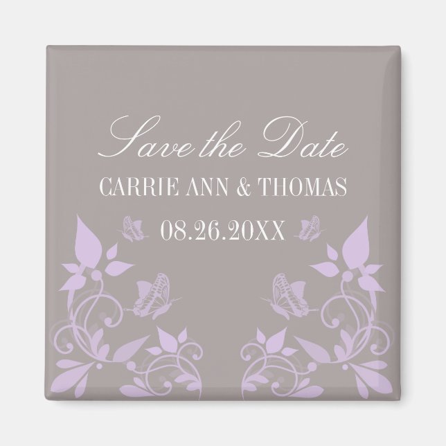 Aimant Papillon floral Enregistrer l'aimant de date, Lila (Devant)