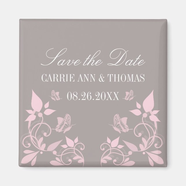 Aimant Papillon floral Enregistrer l'aimant de date, rose (Devant)