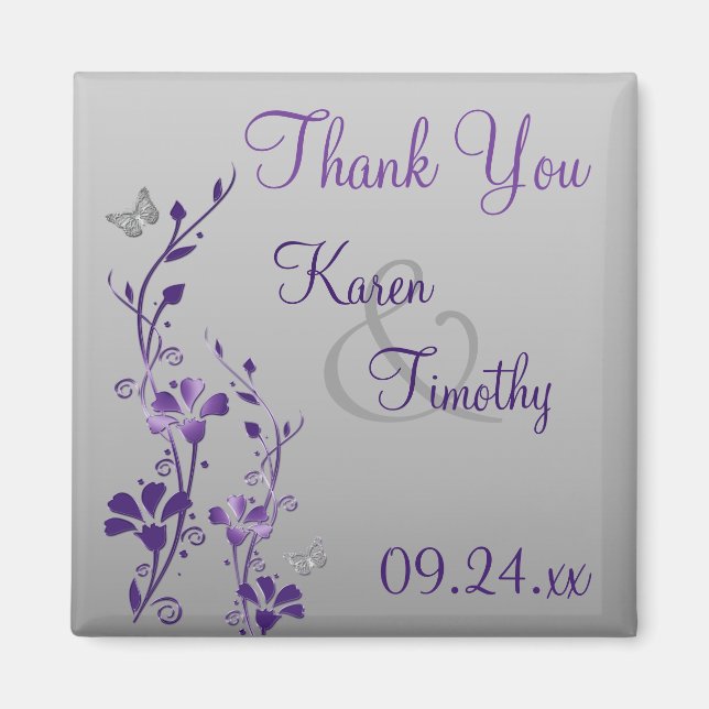 Aimant Papillon floral gris pourpre Mariage Favoriser l'a (Devant)