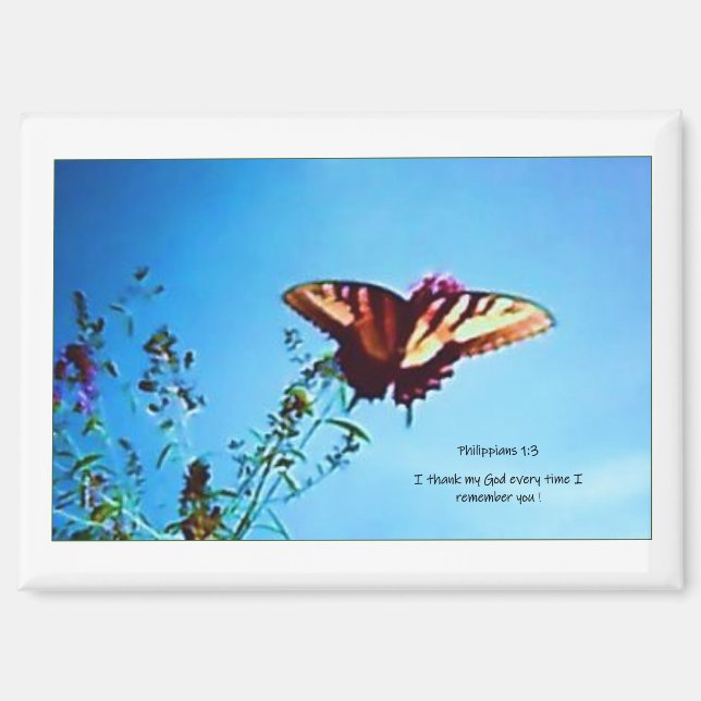Aimant Papillon jaune magnétique Phillipians 1:3 (Recto)