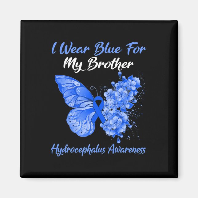 Aimant Papillon Je Porte Du Bleu Pour Mon Frère Hydrocéph (Devant)