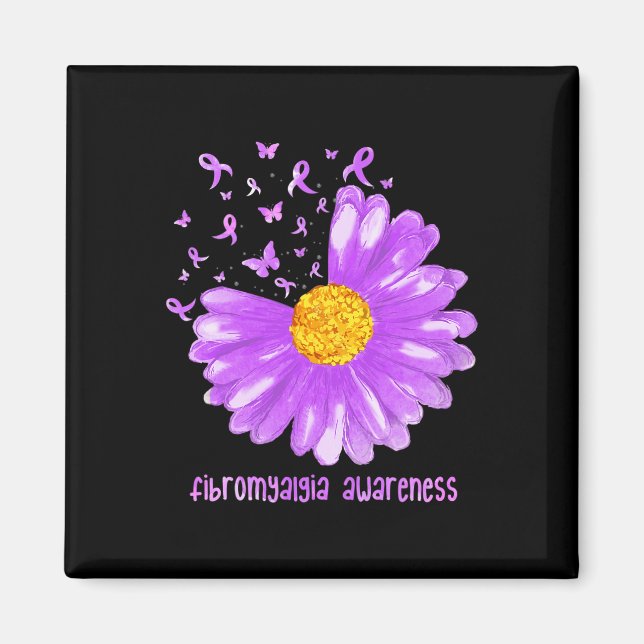 Aimant Papillon marguerrier violet ruban Fibromyalgie (Devant)