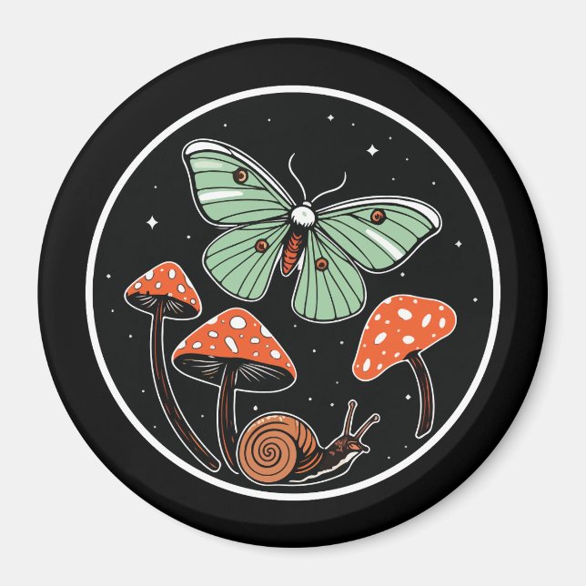 Aimant Papillon Mystique avec Champignons et Escargot (Devant)