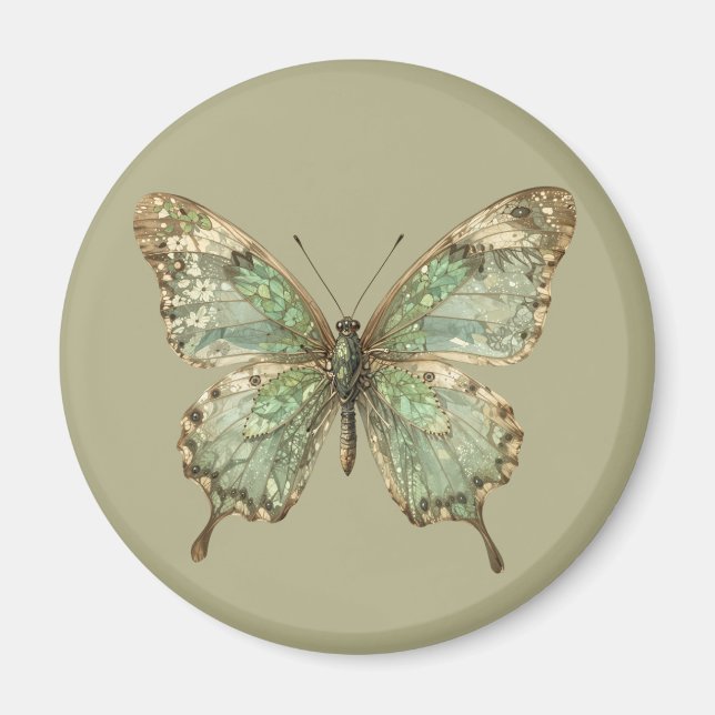 Aimant Papillon Orné aux Ailes à Motif de Feuille (Devant)