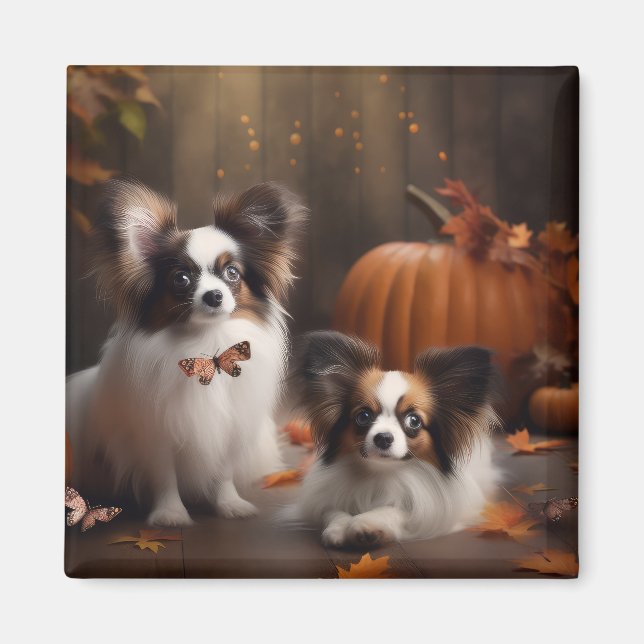 Aimant Papillon Puppy Automne Citrouille de plaisir (Devant)