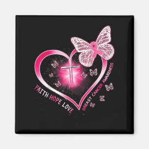 Aimant Papillon rose Croix Foi Espoir Amour Cancer du sei