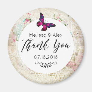 Aimant Papillon Rose et Roses Vintage Délabré Mariage