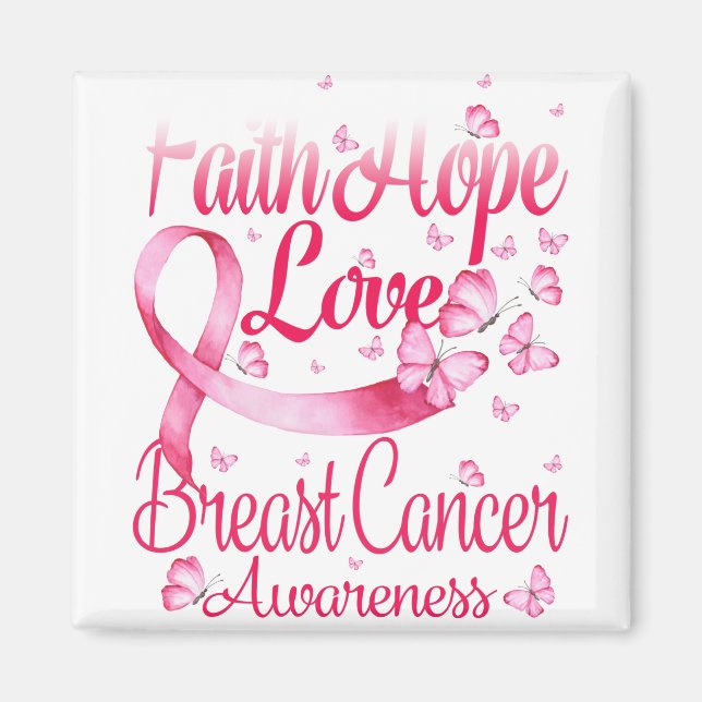 Aimant Papillon rose Foi Espérance Amour Cancer du sein (Devant)