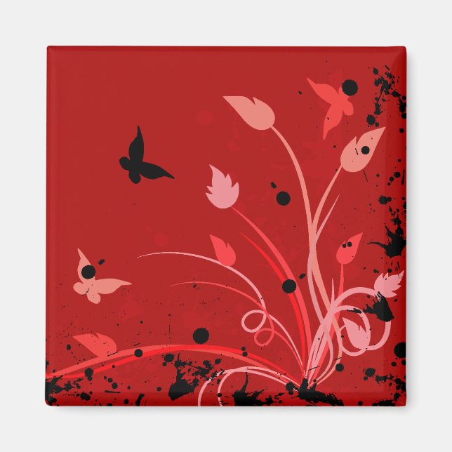 Aimant Papillon rouge Grunge (Devant)