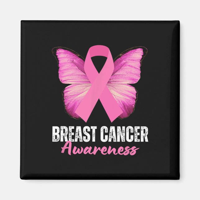 Aimant Papillon Ruban Rose Sensibilisation au Cancer  (Devant)