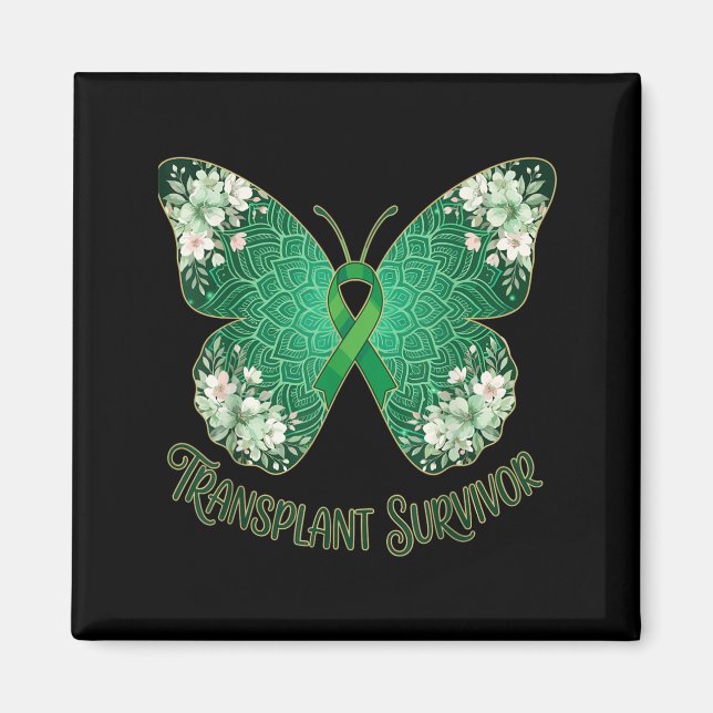Aimant Papillon Ruban Vert Mandala Transplanté Survivant (Devant)