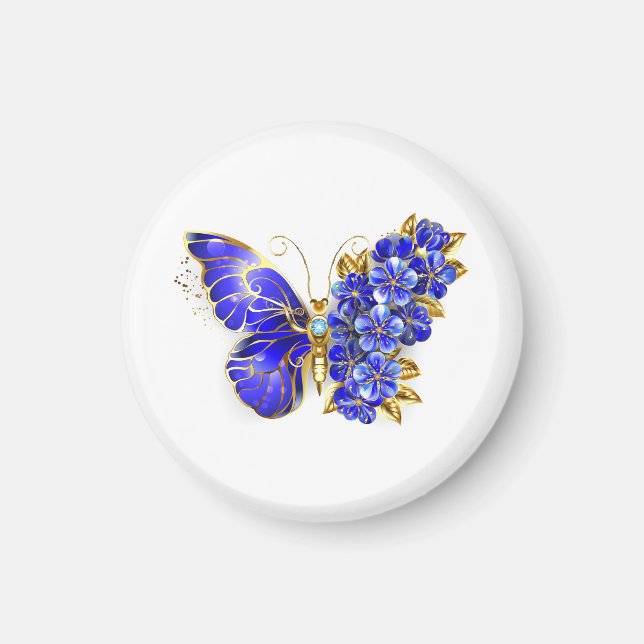 Aimant Papillon Saphir Fleur (Devant)