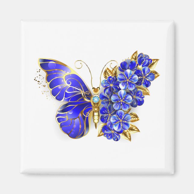 Aimant Papillon Saphir Fleur (Devant)