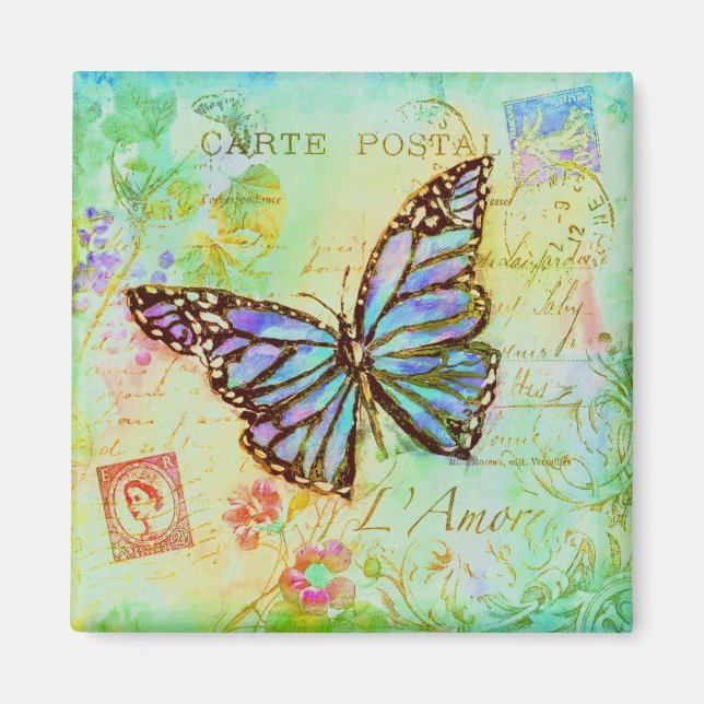 Aimant Papillon sarcelle et violet (Devant)