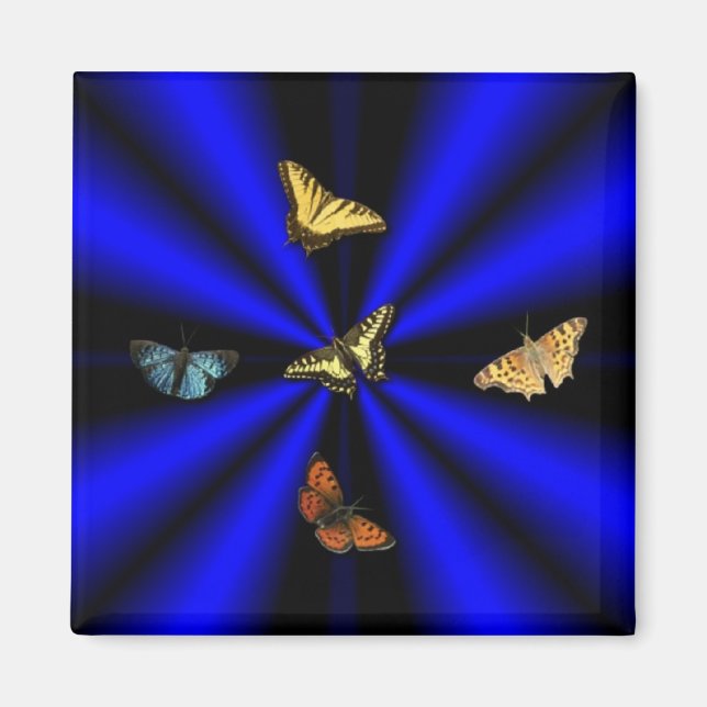 Aimant Papillon sur arc-en-ciel noir et bleu (Devant)