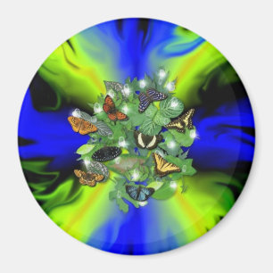 Aimant Papillon sur bleu vert arc-en-ciel avec étoiles, g