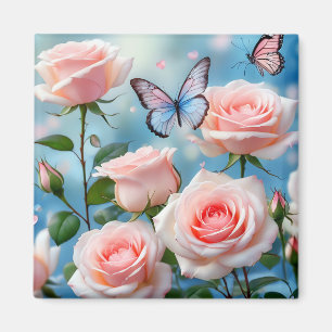 Aimant Papillon Sur Fleur Rose