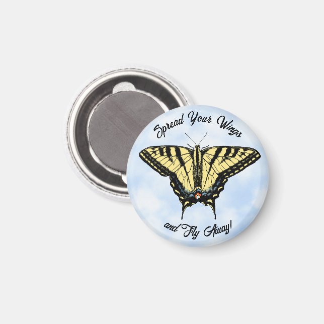 Aimant Papillon Swallowtail Jaune Ciel Bleu Personnaliser (Recto/Verso)