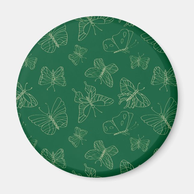 Aimant Papillon vert foncé imprimé, inspiré par la nature (Devant)