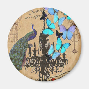 Aimant papillon vintage moderne de bleu de paon de lustre