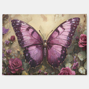 Aimant Papillon violet Rose Bush peinture