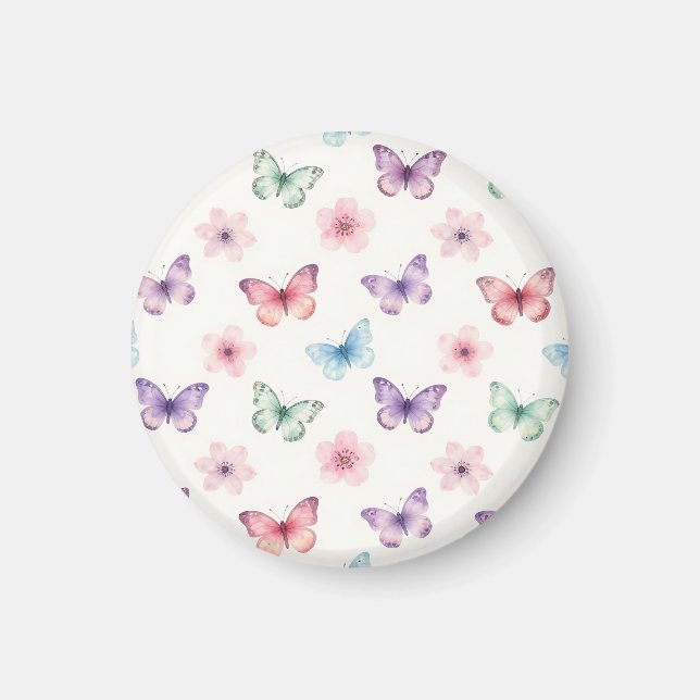 Aimant Papillons à l'aquarelle motif fleurs de cerisier (Devant)