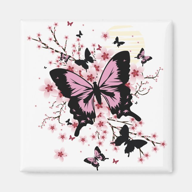 Aimant Papillons aux fleurs de cerisier (Devant)
