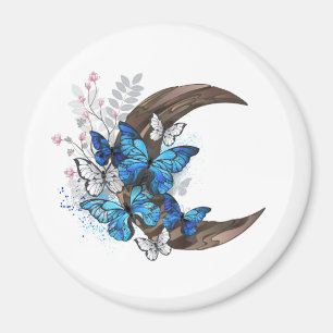 Aimant Papillons bleus sur croissant en bois