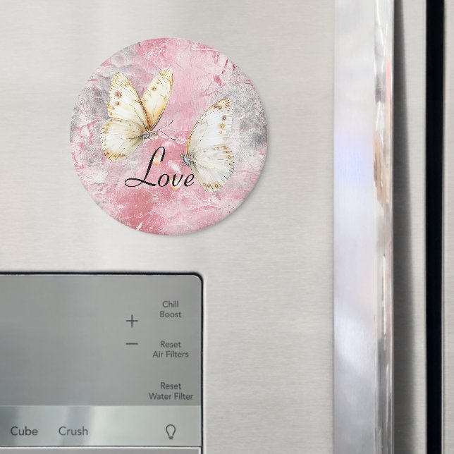 Aimant Papillons d'argent roses Amour (In situ (réfrigérateur))