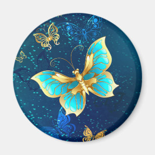 Aimant Papillons dorés sur fond bleu