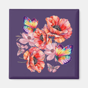 Aimant Papillons et fleurs de pavot