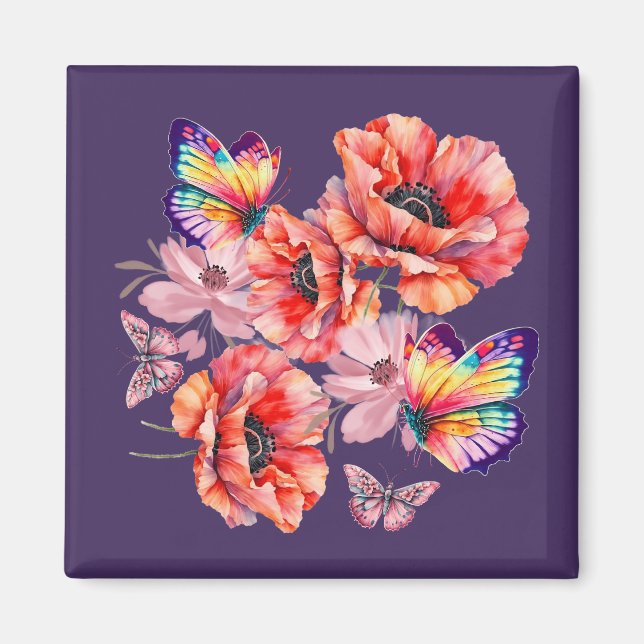 Aimant Papillons et fleurs de pavot (Devant)