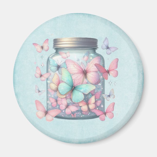 Aimant Papillons Fantaisistes dans un Pot (Devant)