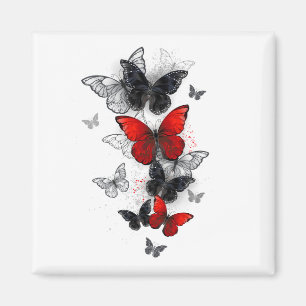 Aimant Papillons noirs et rouges volants