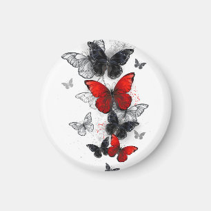 Aimant Papillons noirs et rouges volants