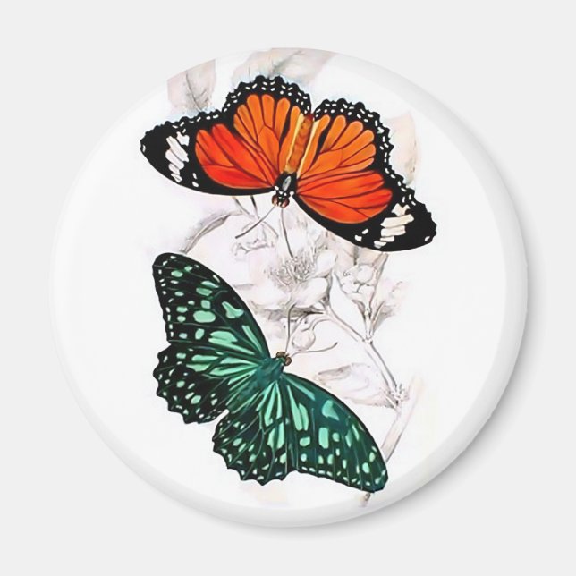 Aimant Papillons - Orange et vert (Devant)