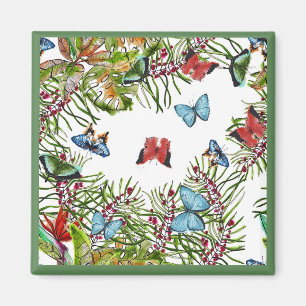 Aimant Papillons Plante tropicaux Berries Bleu rouge