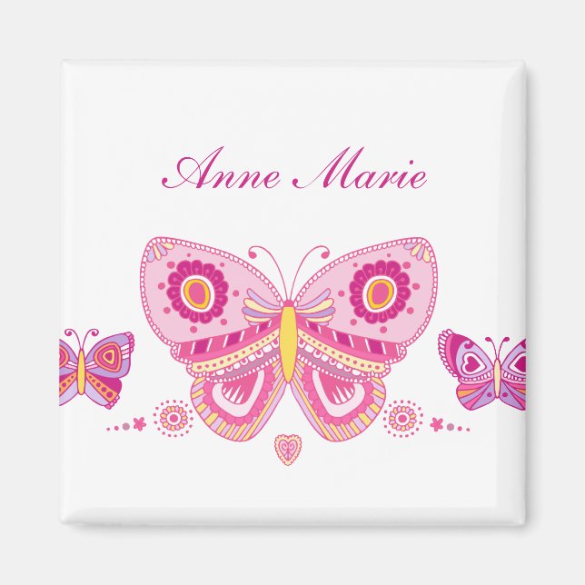 Aimant Papillons roses Texte personnalisé (Devant)