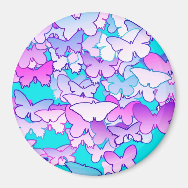 Aimant Papillons, violet et turquoise (Devant)